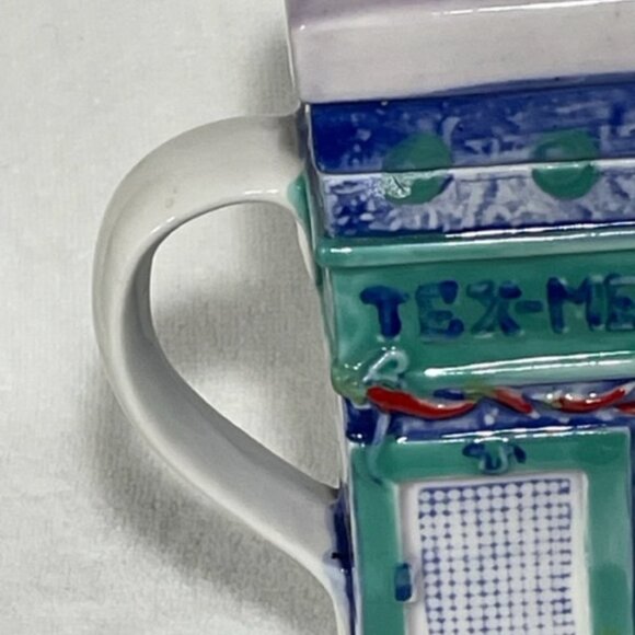 Vintage hand-painted ceramic MSRF teapot w/ Tex-Mex Grill/Boots on the building - Picture 5 of 9